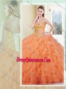 2016 Simple Ball Gown Orange Red Quinceanera Gowns with Ruffles