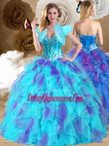 2016 Simple Ball Gown Sweetheart Ruffles Sweet 16 Dresses in Multi Color