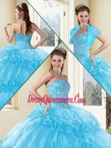 Simple Ball Gown Sweet 16 Dresses with Beading and Ruffled Layers in Aqua Blue