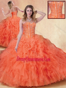 2016 Simple Ball Gown Orange Red Sweet 16 Dresses with Ruffles