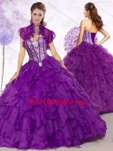 2016 Simple Ball Gown Purple Quinceanera Gowns with Beading and Ruffles