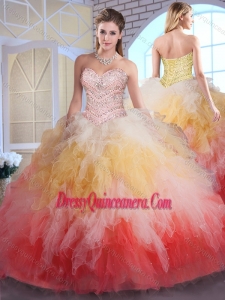 2016 Simple Ball Gown Sweet 16 Dresses in Multi Color with Beading and Ruffles