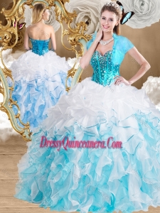 2016 Simple Ball Gown Sweetheart Quinceanera Gowns with Beading and Ruffles