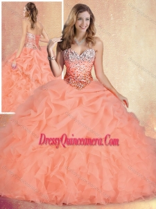 2016 Simple Brush Train Sweet 16 Gowns with Ruffles and Bubles