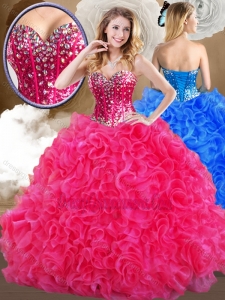 2016 Simple Hot Sweetheart Hot Pink Quinceanera Gowns with Ruffles