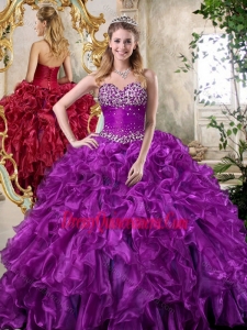2016 Simple Hot Sweetheart Purple Quinceanera Dresses with Beading and Ruffles