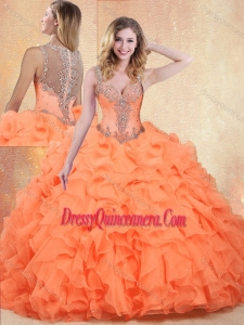 2016 Simple Straps Orange Red Sweet 16 Dresses with Ruffles and Appliques