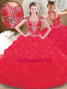 2016 Simple Sweetheart Red Quinceanera Dresses with Beading and Pick Ups