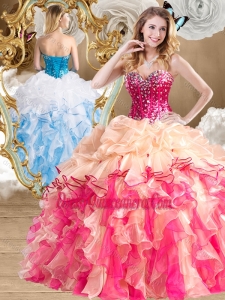 New Style Multi Color Quinceanera Gowns with Beading and Ruffles