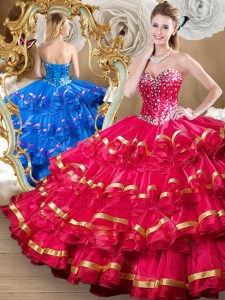Perfect Red Sweet 16 Dresses with Beading and Ruffled Layers