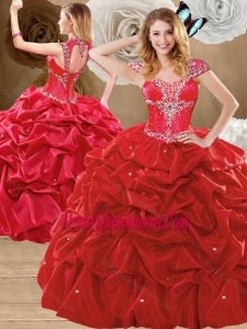 Romantic Beading and Pick Ups Sweet 16 Gowns with Brush Train