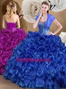 Romantic Royal Blue Quinceanera Gowns with Beading and Ruffles