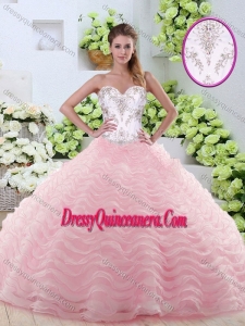 Sweet Brush Train Quinceanera Gowns with Beading and Ruffled Layers