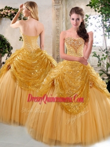 Traditional Floor Length Quinceanera Gowns with Beading and Paillette for Fall