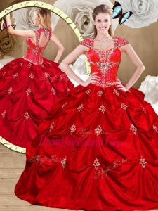 2016 Gorgeous Red Sweet 16 Gowns with Appliques and Pick Ups