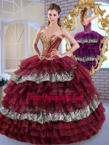 Fashionable Sweetheart Ball Gown Ruffled Layers and Zebra Sweet 16 Dresses