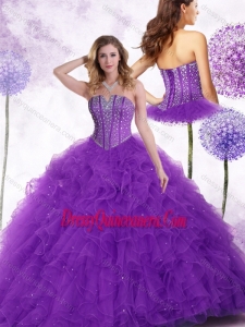 New Arrivals Strapless Purple Quinceanera Gowns with Beading and Ruffles
