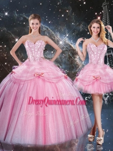 Detachable Ball Gown Sweetheart Beading Pink Quinceanera Skirts