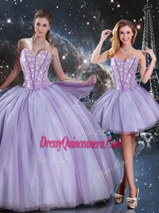 Lovely Sweetheart Beading Lavender Detachable Quinceanera Skirts for 2016