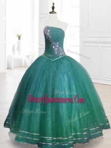Classical Strapless Custom Made Quinceanera Dresses in Dark Green