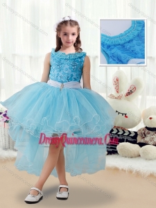 Latest High Low Flower Girl Dresses with Belt and Appliques