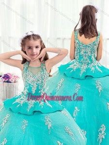 Pretty Straps Turquoise Little Girl Pageant Dresses with Appliques