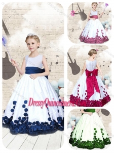 Hot Sale Scoop Long Little Girl Pageant Dresses with Bowknot