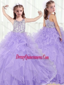 Lovely Scoop Lavender Little Girl Pageant Dresses with Beading and Ruffles