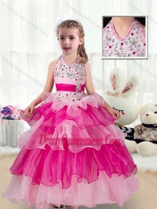 Pretty Halter Top Flower Girl Dresses with Ruffled Layers