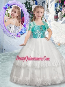 2016 Affordable Spaghetti Straps Little Girl Pageant Dress with Beading and Lace