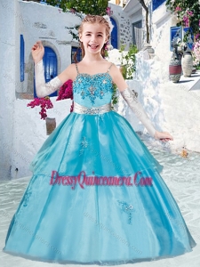 2016 Affordable Spaghetti Straps Little Girl Pageant Dress with Appliques and Beading