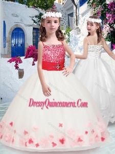 Affordable Spaghetti Straps Little Girl Pageant Dress with Appliques and Beading