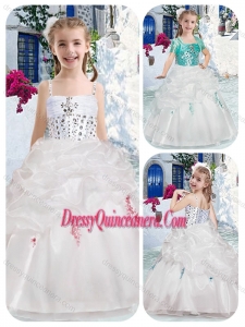 Affordable Spaghetti Straps Little Girl Pageant Dress with Beading and Bubles