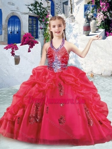 2016 Affordable Halter Top Little Girl Pageant Dress with Beading and Bubles