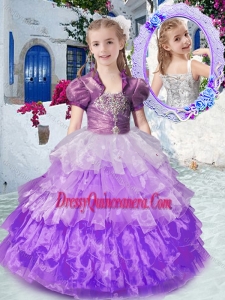 2016 Affordable Straps Little Girl Pageant Dress with Ruffled Layers and Beading