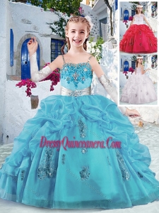Affordable Spaghetti Straps Little Girl Pageant Dress with Appliques and Bubles