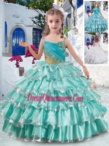 Affordable Spaghetti Straps Little Girl Pageant Dress with Ruffled Layers and Beading