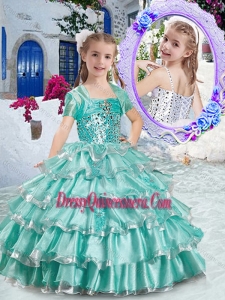 2016 Classical Ball Gown Apple Green Mini Quinceanera Dresses with Ruffled Layers