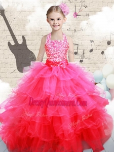 2016 Beautiful Halter Top Hot Pink Mini Quinceanera Dresses with Beading