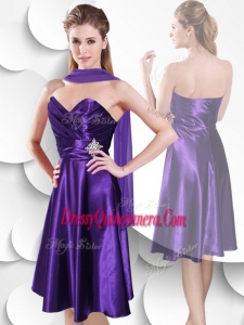 2016 Perfect Empire Sweetheart Elastic Woven Satin Dama Dress with Beading and Ruching