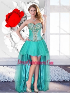 Popular Beaded Turquoise Dama Gowns with High Low