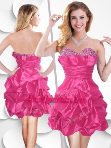 Popular Hot Pink Taffeta Dama Dress with Beading and Bubles