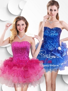 Popular Short Strapless Dama Dress with Sequins and Ruffles