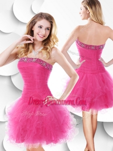 Popular Strapless Hot Pink Dama Dress with Beading and Ruffles
