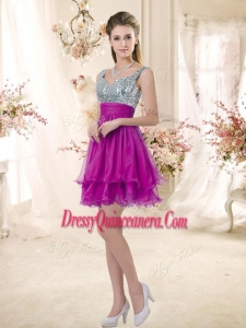 Popular Straps Short Dama Fuchsia Dresses with Sequins