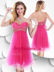 Popular Sweetheart Hot Pink Short Dama Dress with Beading