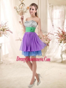 Popular Sweetheart Multi Color Short Dama Dresses with Sequins