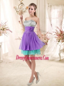 Popular Sweetheart Short Dama Dresses with Sequins and Belt