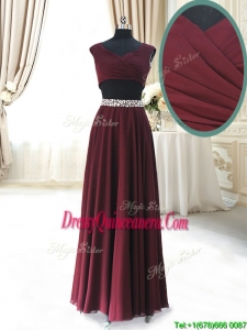 2017 Discount Two Piece Cap Sleeves Burgundy Dama Dress with Beaded Decorated Waist
