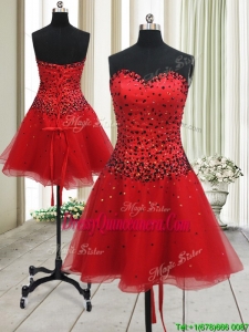 2017 New Style A Line Sweetheart Red Short Dama Dress with Beading